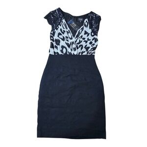 Nicole Miller Shift Dress Black Lavish Leopard Cocktail Party Career 6‎